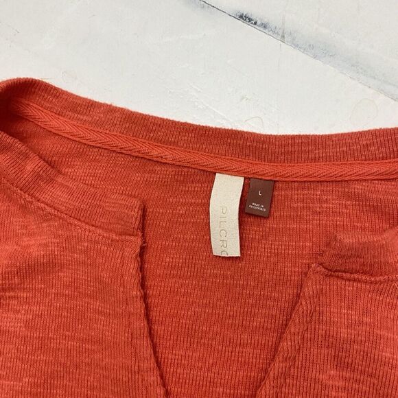 Anthropologie Pilcro Red Orange Popover Ruffle Pullover V-neck Sweater Women's L - Picture 3 of 10